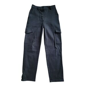 Wilfred Free Black Denim Cargo Pants Button Fly Cropped Ankle Tabs Size 26 Waist